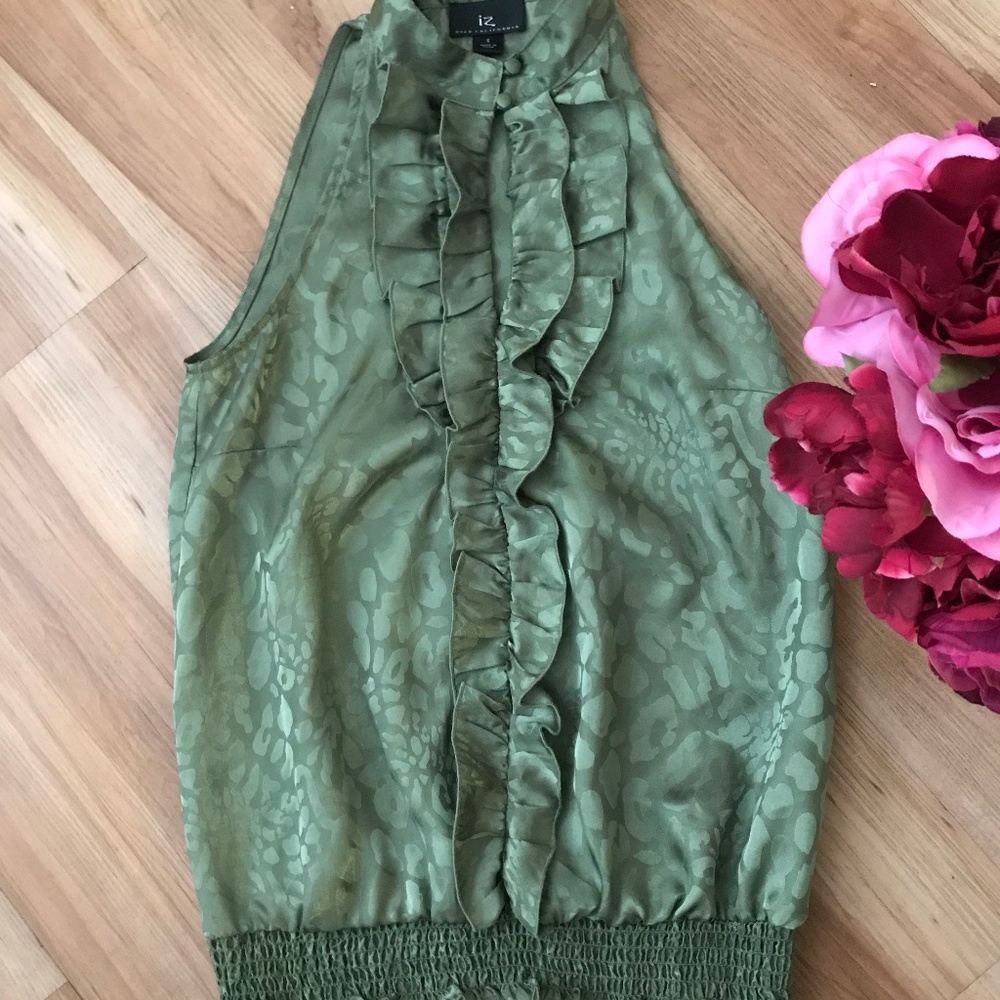Byer California Leopard Ruffled Halter Top S Green